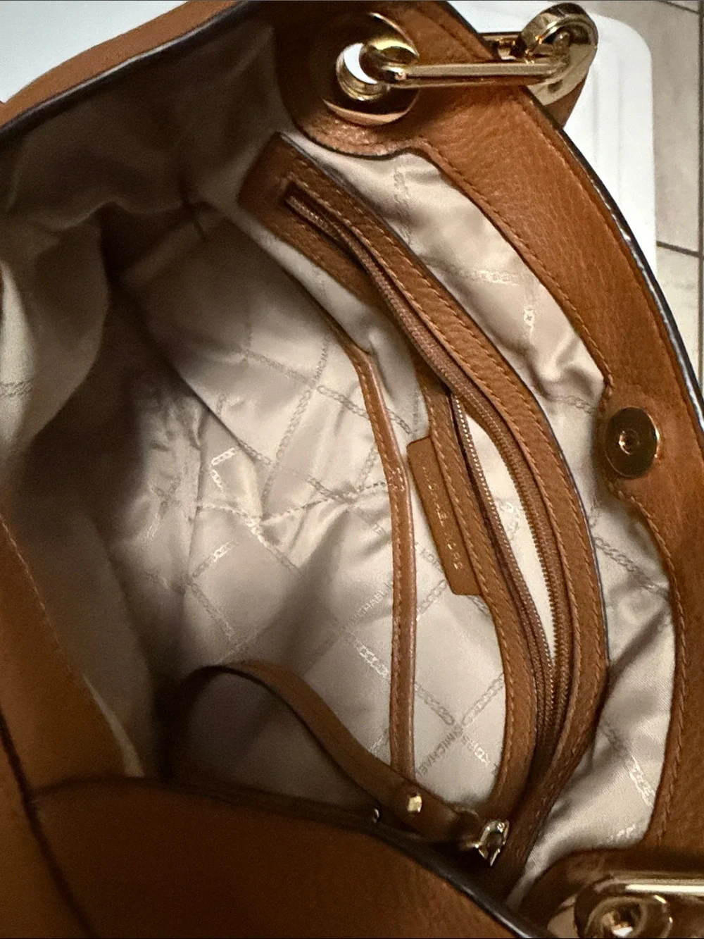 Michael Kors Brown Pebbled Leather Shoulder Bag with Gold Hardware